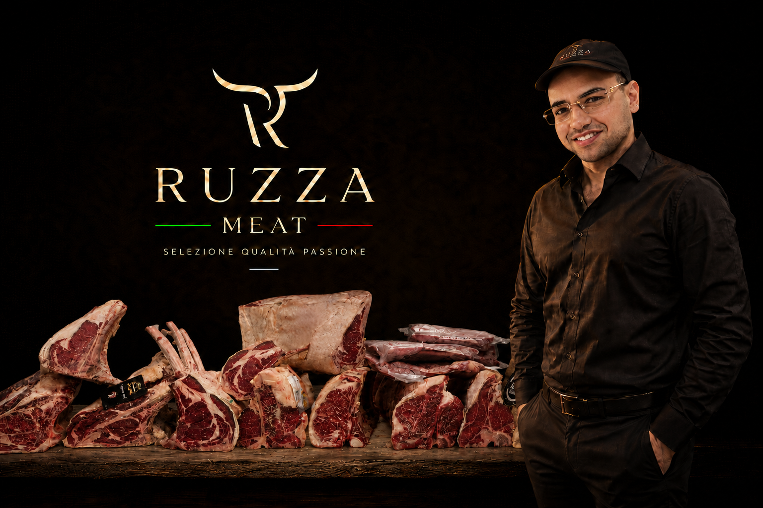 Giacomo Ruzza con la sua selezione di carni premium